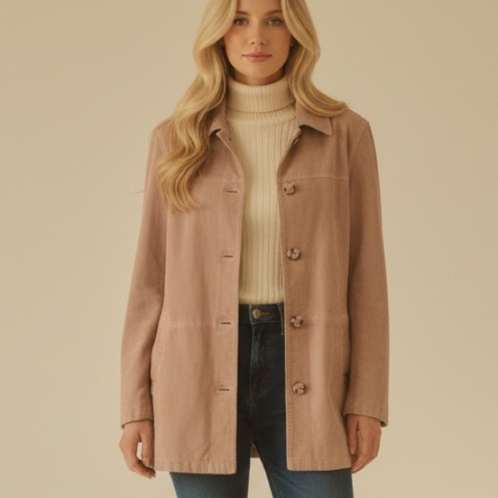 Vintage y2k Monterrey Bay dusty pink button up suede leather Blazer jacket Fall - Picture 3 of 16